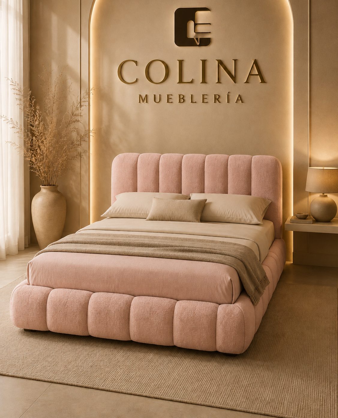 Colina Mueblería - Cama tapizada rosa