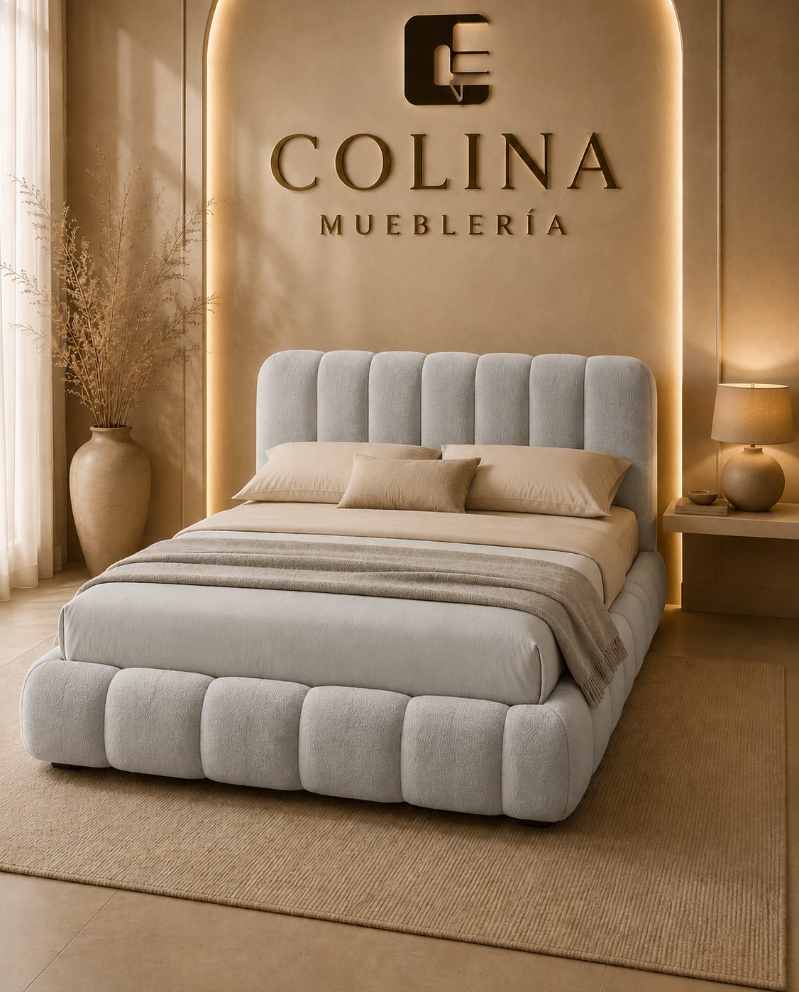 Colina Mueblería - Cama tapizada gris
