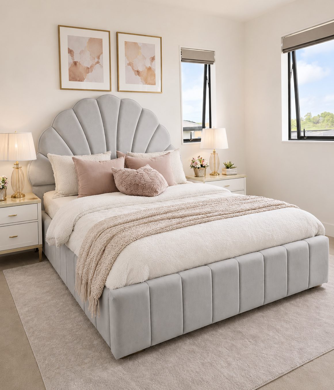 Cama tapizada gris